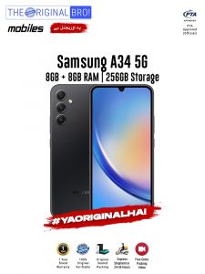 Samsung A34 5G - 8GB RAM - 256GB Storage - PTA Approved - 1 Year Warranty - Black - The Original Bro Mobiles - TOB40